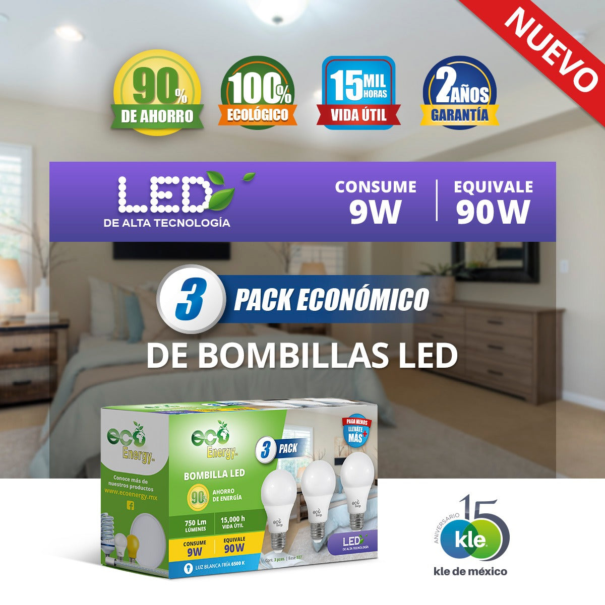 Pack de 3 Bombillas LED 9w | Luz blanca fría