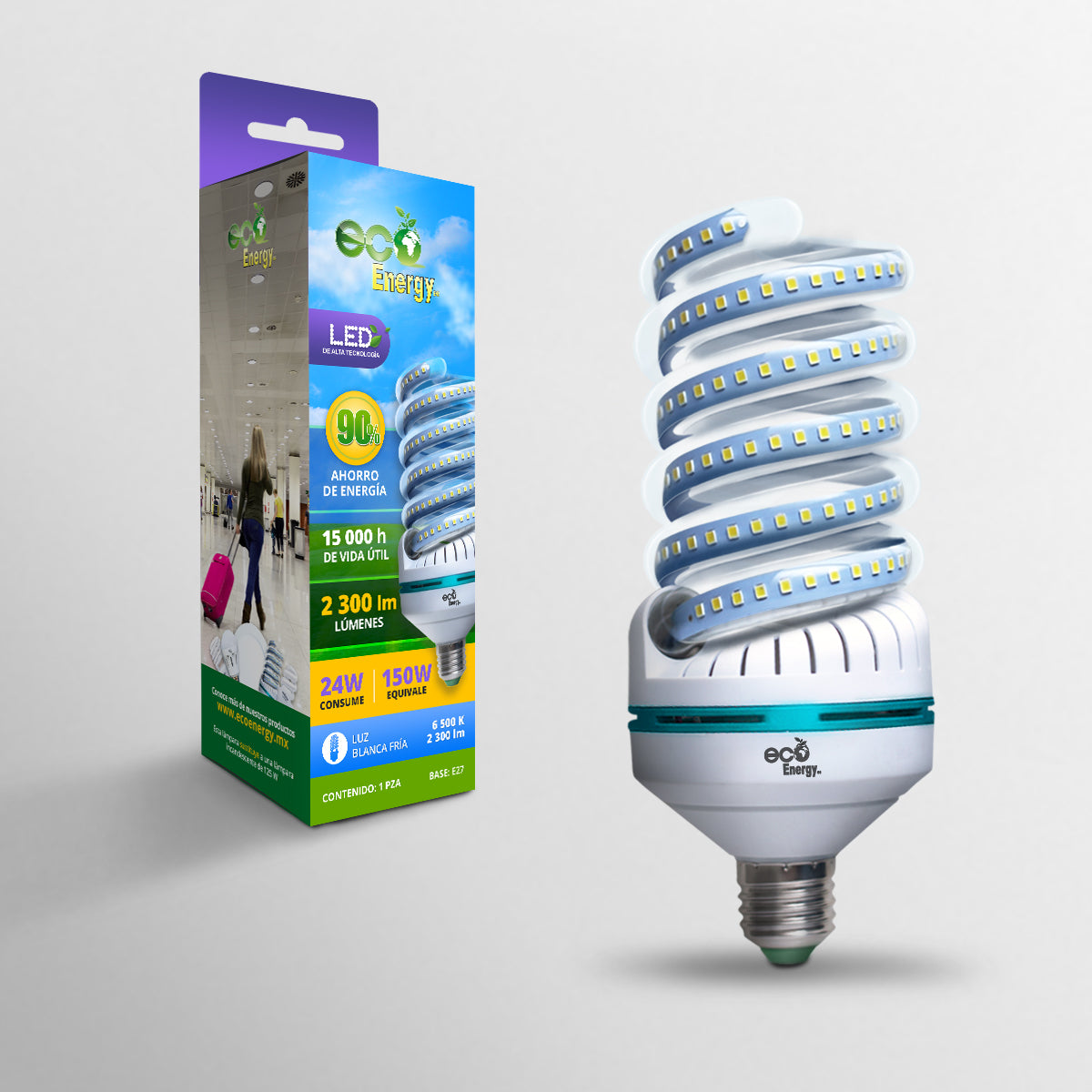 Pack de 10 Focos Espiral LED 24w | Luz blanca fría