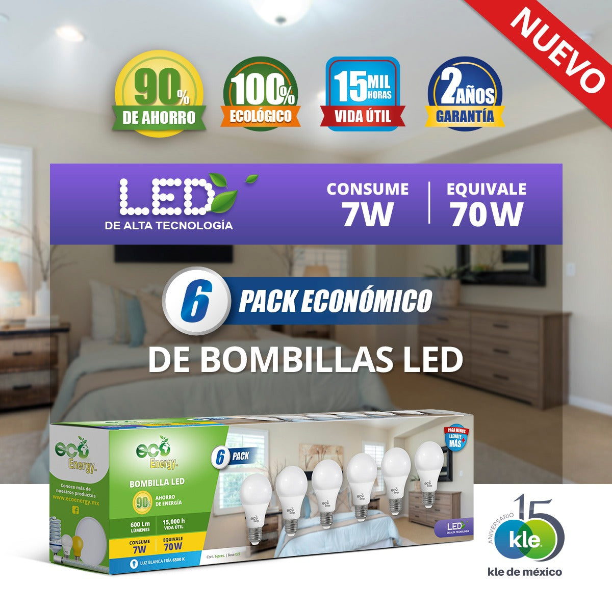 Pack de 6 Bombillas LED 7W | Luz blanca fría