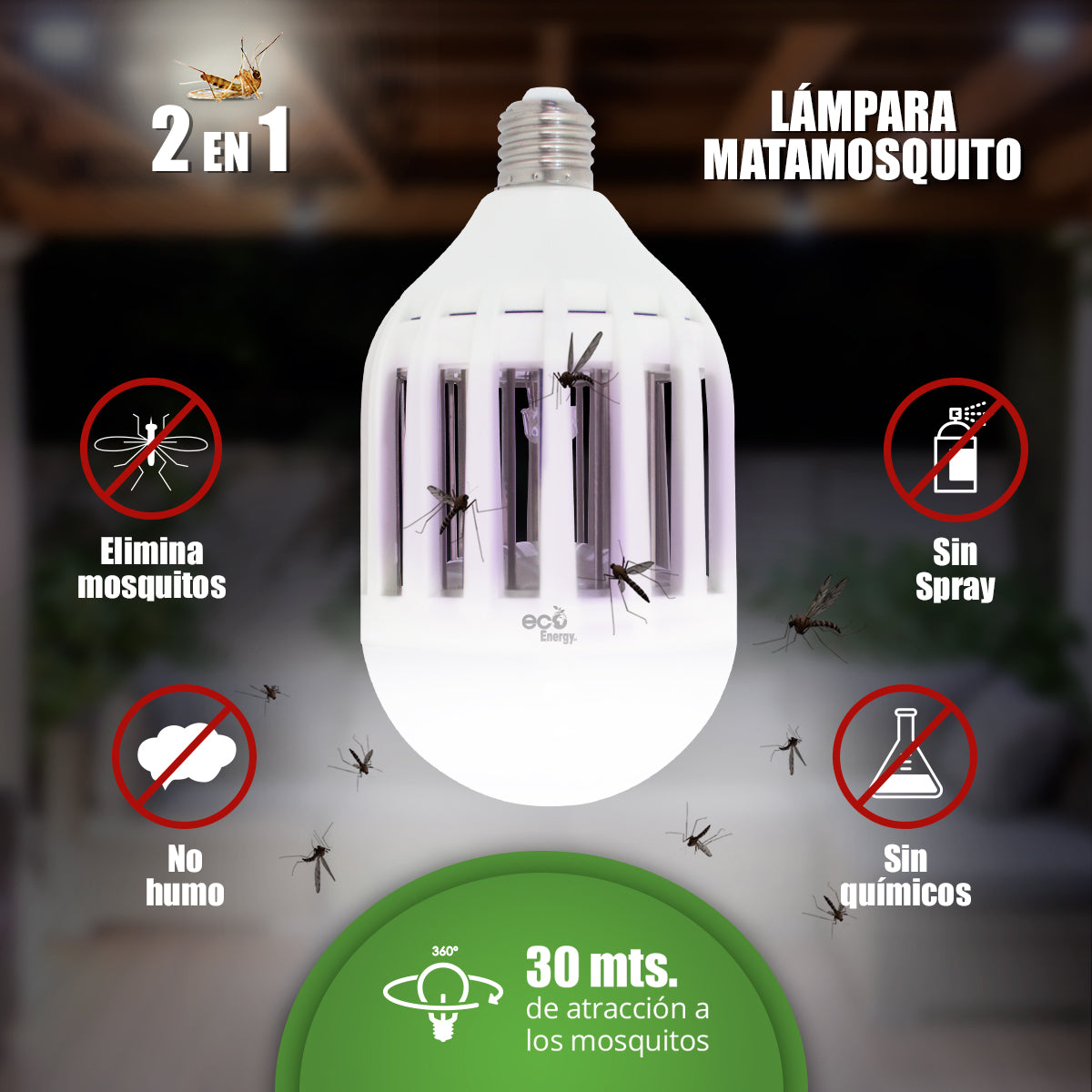 Pack de 2 Lámparas Matamosquitos 12.85w equivalente a 130w | Luz blanca fría